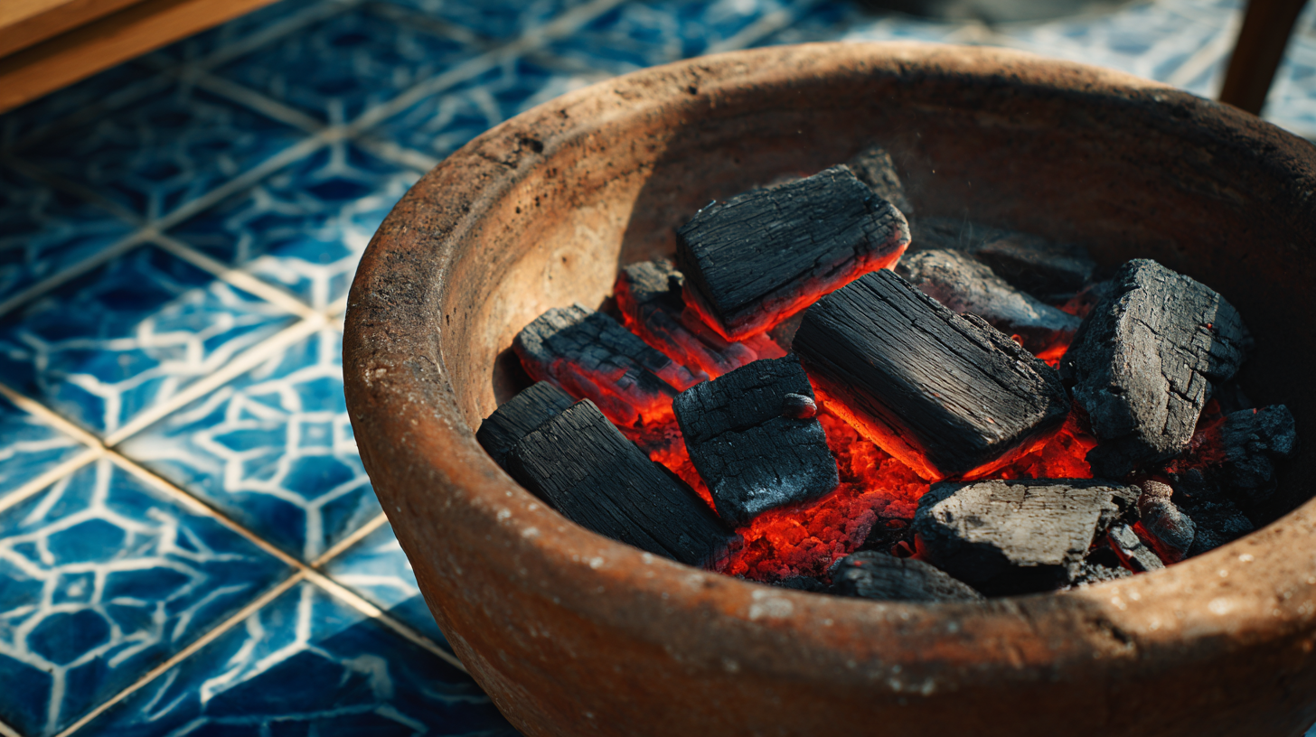 Premium Binchotan Japanese Charcoal burning with red embers